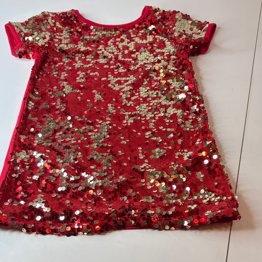 Wonder Nation Sparkling Red Gold Sequins Girl’s Dress Lined XS 4/5 New